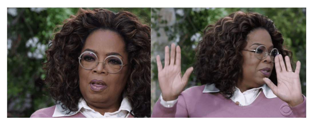Side by side photos of Oprah in shock