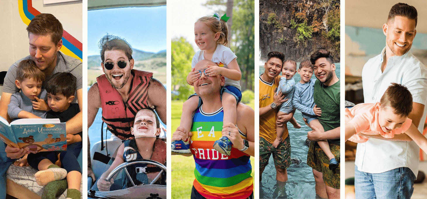 A collage of five LGBTQ+ dad influencers