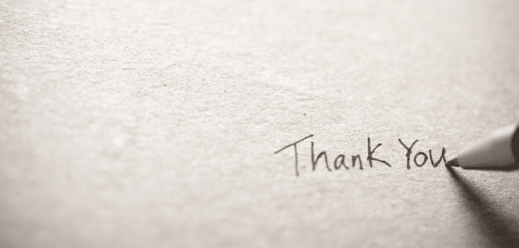 A handwritten thank you note