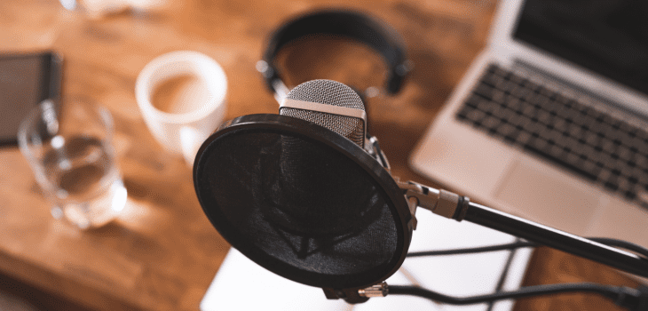 A mic recording a marketing podcast
