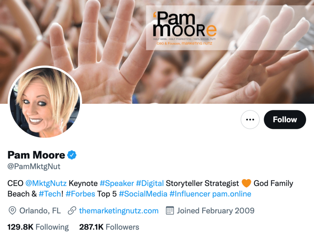 Pam Moore’s Twitter bio