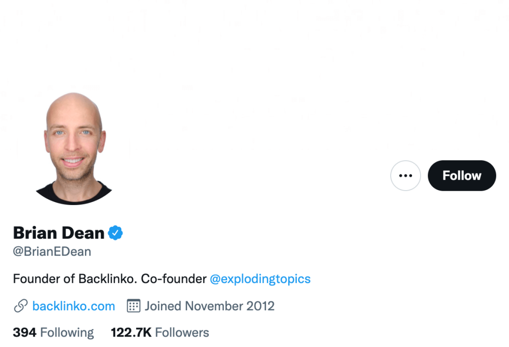 Brian Dean’s Twitter bio