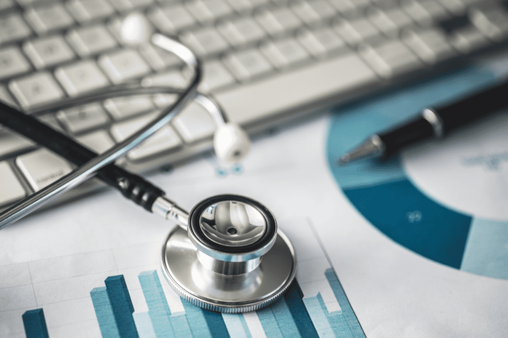Healthcare digital marketing analytics and a stethoscope