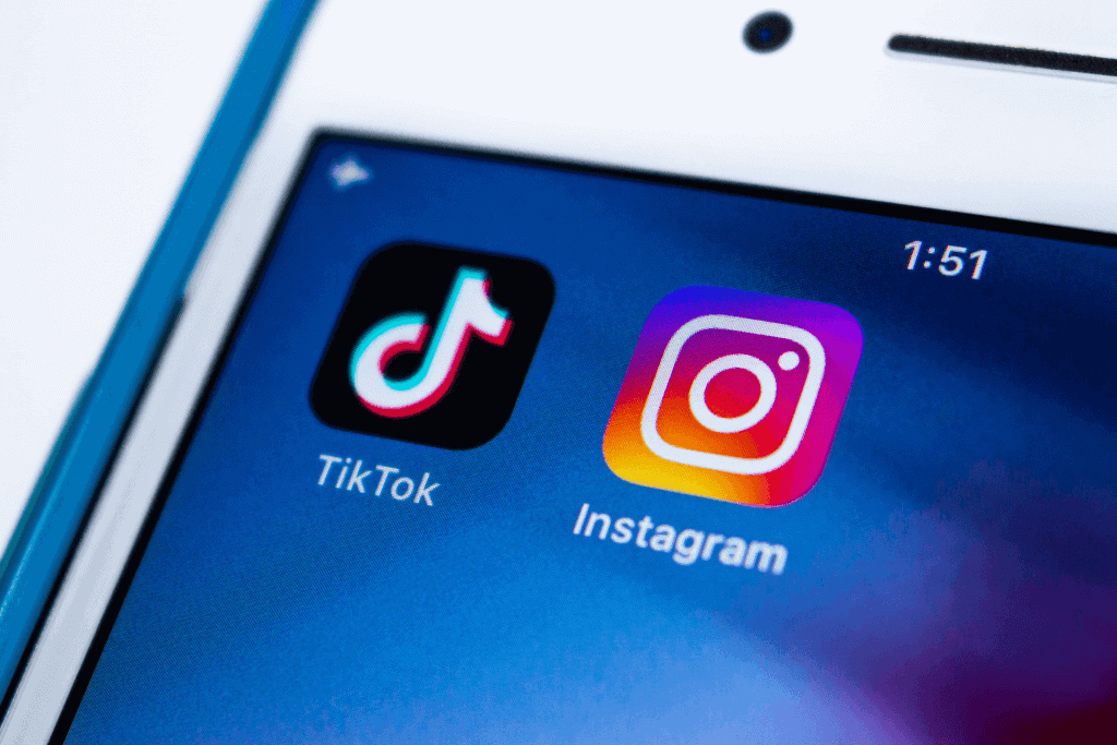 Close up of a phone screen showing the TikTok and Instagram apps