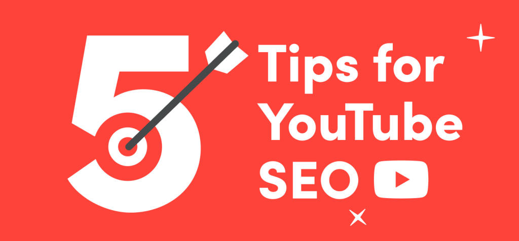 The title is “5 Tips for YouTube SEO” and next to it is an archery board made of number 5 with an arrow.