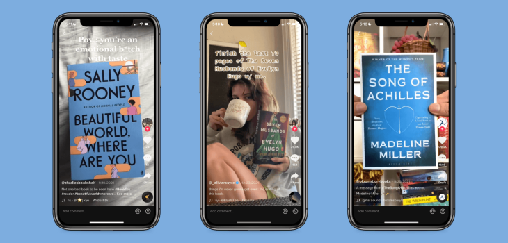 Three phone screens showing BookTok book recommendations