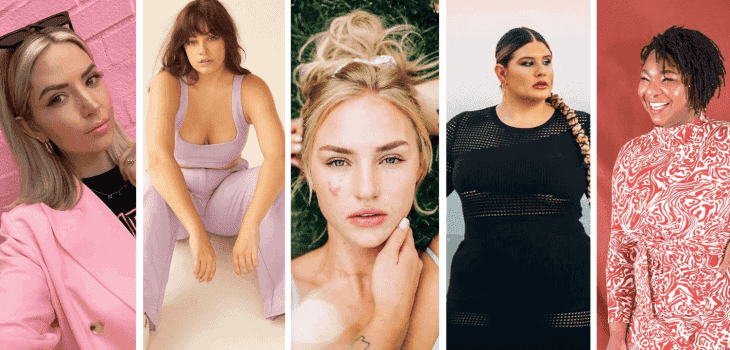 A collage of 5 female empowerment and body positivity influencers