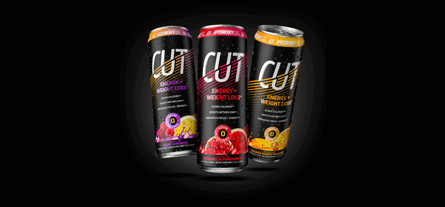 Three cans of CUT Energy by Hydroxycut