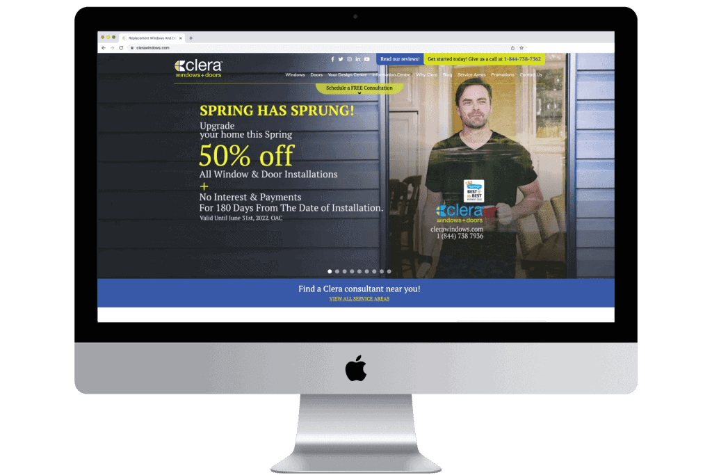  A screenshot of Clera Windows + Doors’ website