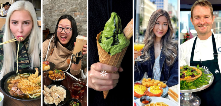 A collage of four Vancouver food influencers and a matcha soft serve