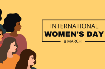 Five illustrated women with the text “International Women’s Day 8 March”