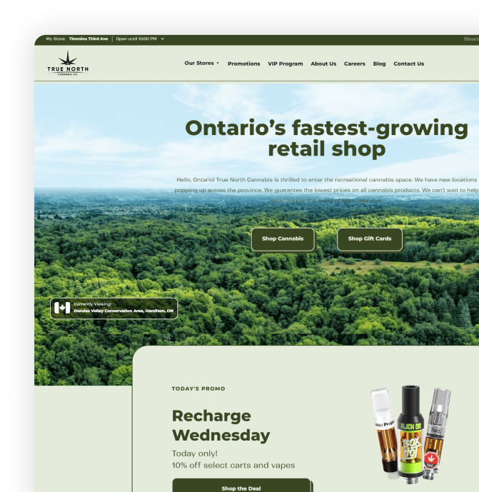 Recent Web Projects True North Cannabis Co - The Influence Agency
