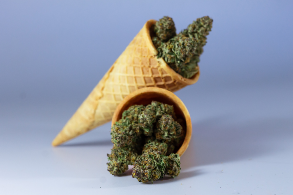 Cannabis flowers in ice cream cones