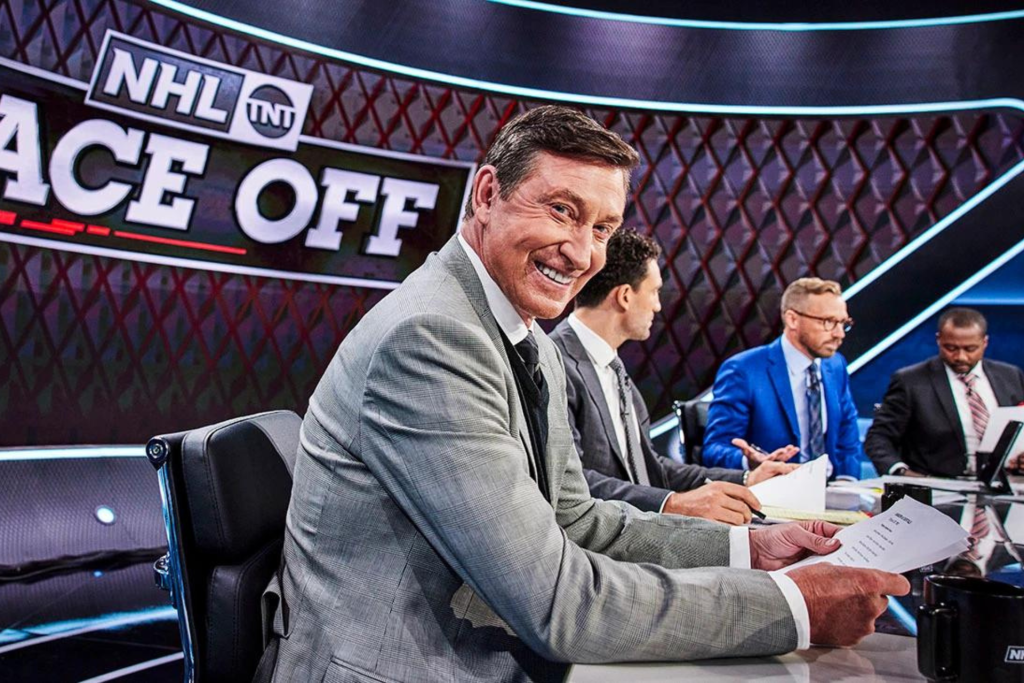Wayne Gretzky on the set of TNT’s NHL Face Off.