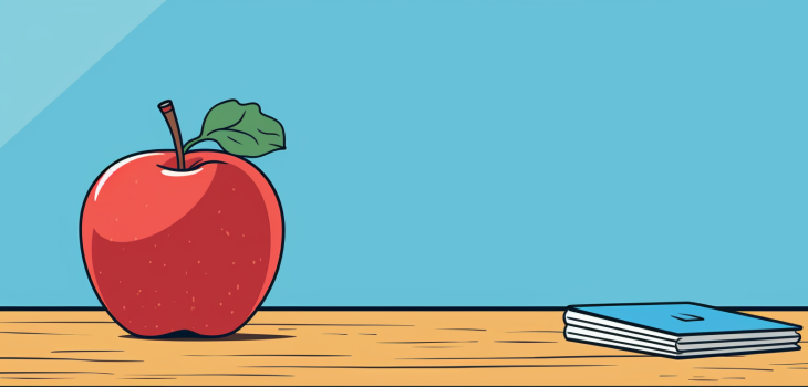 An illustration of an apple on a desk