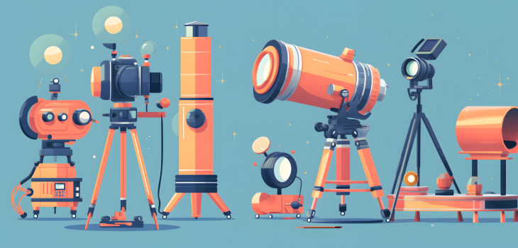 an illustration of film production equipment aligned in a row