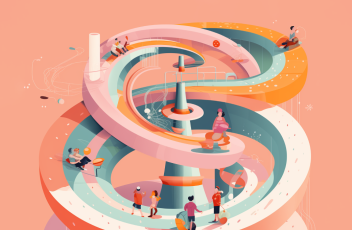 An illustration of people on a slide to represent the influencer marketing funnel